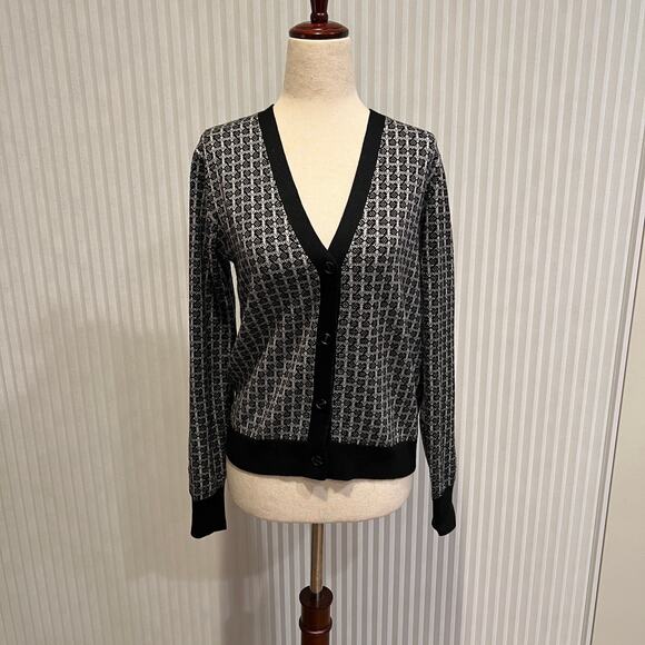 ROSETA GETTY Women's Jacquard Cardigan With Contrast Trim Size S - Picture 4 of 11